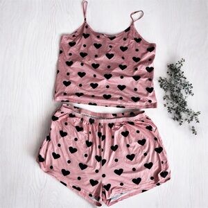 Heart & Polka Dot Pajama Set Womens 4X Round Neck Cami Top Elastic Waist Shorts